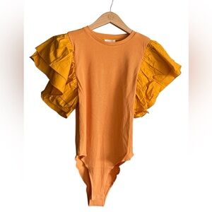 Anniewear Orange Ruffle Sleeve Bodysuit NWT